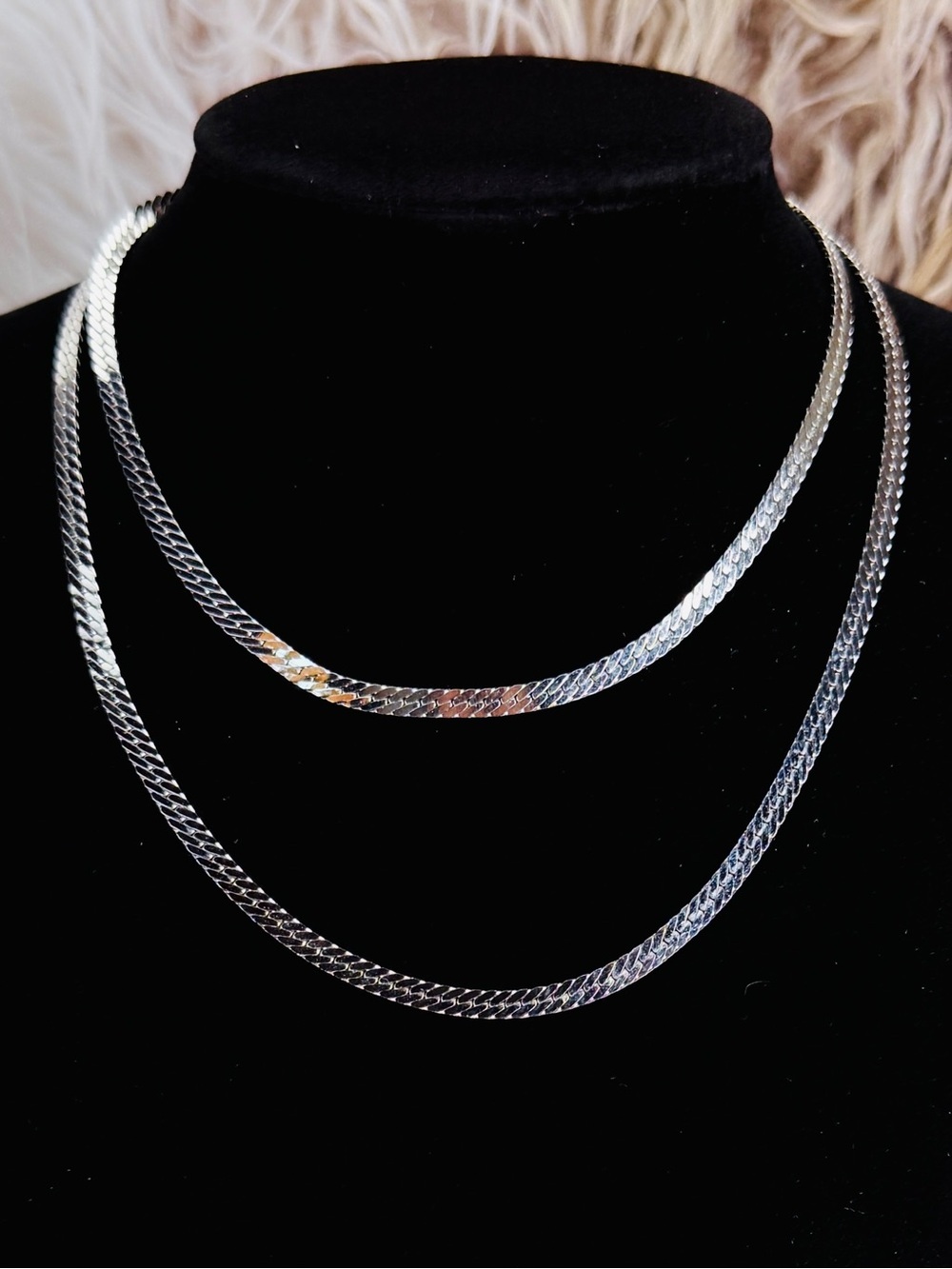 Vintage Monet Silver Tone Herringbone Chain Long Layering Necklace